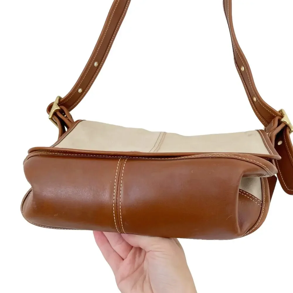 Coach Canvas Leather Cream Brown Bag